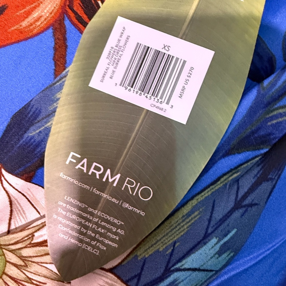 NWT FarmRio Floral Silk Blue Mini Dress XS - Picture 11 of 12